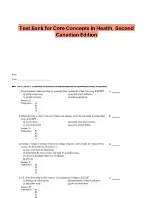 Test Bank for Core Concepts in Health, Second Canadian Edition