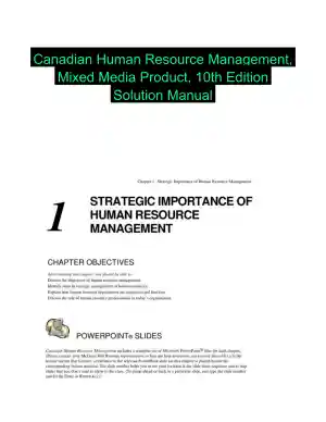 Canadian Human Resource Management, Mixed Media Product, 10th Edition Solution Manual
