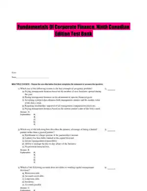Fundamentals Of Corporate Finance, Ninth Canadian Edition Test Bank