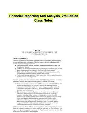 Financial Reporting And Analysis, 7th Edition Class Notes