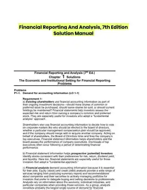 Financial Reporting And Analysis, 7th Edition Solution Manual