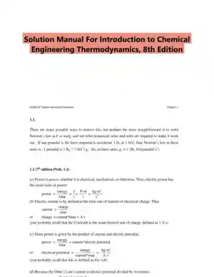 Solution Manual For Introduction to Chemical Engineering Thermodynamics, 8th Edition