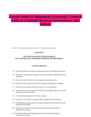 Lecture Notes for Managerial Accounting: Creating Value in a Dynamic Business Environment, 12th Edition