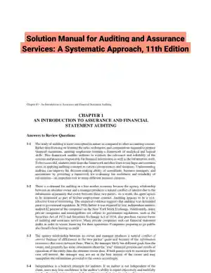 Solution Manual for Auditing and Assurance Services: A Systematic Approach, 11th Edition