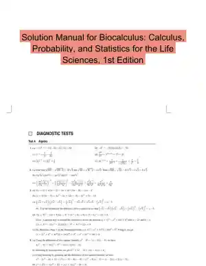 Solution Manual for Biocalculus: Calculus, Probability, and Statistics for the Life Sciences, 1st Edition