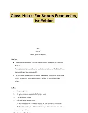 Class Notes For Sports Economics, 1st Edition