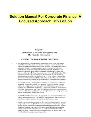 Solution Manual For Corporate Finance: A Focused Approach, 7th Edition