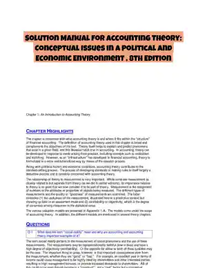 Solution Manual for Accounting Theory: Conceptual Issues in a Political and Economic Environment , 8th Edition