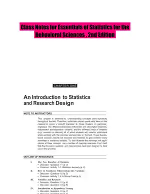Class Notes for Essentials of Statistics for the Behavioral Sciences , 2nd Edition