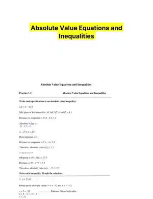 Absolute Value Equations and Inequalities