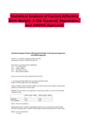 Statistical Analysis of Factors Affecting Birth Weight: A Chi-Squared, Regression, and ANOVA Approach