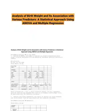Analysis of Birth Weight and Its Association with Various Predictors: ANOVA and Multiple Regression