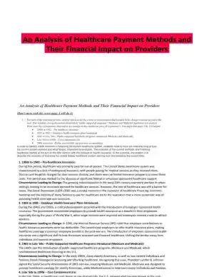 An Analysis of Healthcare Payment Methods and Their Financial Impact on Providers