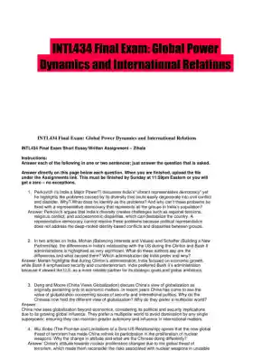 INTL434 Final Exam: Global Power Dynamics and International Relations
