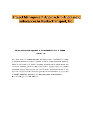 Project Management Approach to Addressing Imbalances in Blanka Transport, Inc.