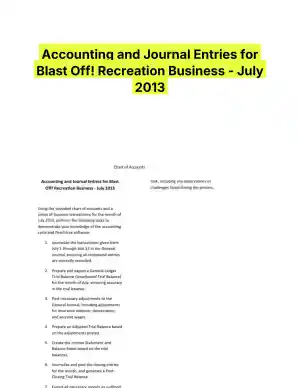 Accounting and Journal Entries for Blast Off! Recreation Business - July 2013