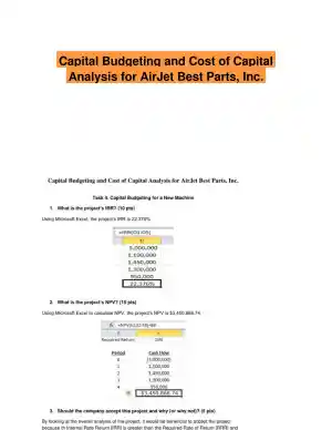 Capital Budgeting and Cost of Capital Analysis for AirJet Best Parts, Inc.