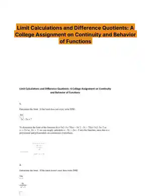 Limit Calculations and Difference Quotients: A College Assignment on Continuity and Behavior of Functions