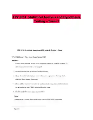 EPY 8214: Statistical Analysis and Hypothesis Testing � Exam 1