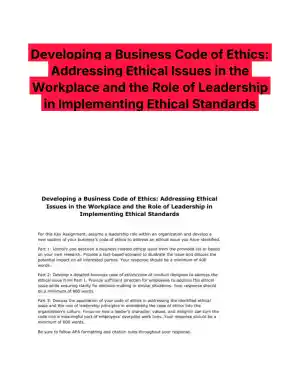 Developing a Business Code of Ethics: Addressing Ethical Issues in the Workplace