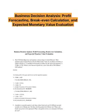 Business Decision Analysis: Profit Forecasting, Break-even Calculation, and Expected Monetary Value Evaluation