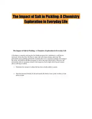 The Impact of Salt in Pickling: A Chemistry Exploration in Everyday Life