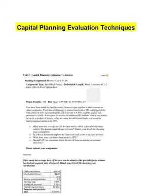 Capital Planning Evaluation Techniques