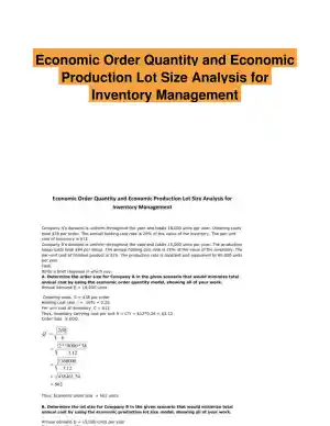 Economic Order Quantity and Economic Production Lot Size Analysis for Inventory Management