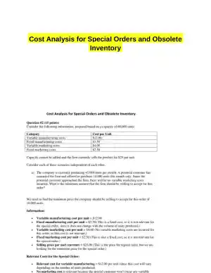 Cost Analysis for Special Orders and Obsolete Inventory