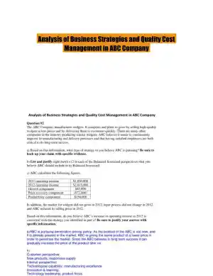 Analysis of Business Strategies and Quality Cost Management in ABC Company