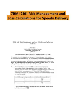 7RMI 2101 Risk Management and Loss Calculations for Speedy Delivery