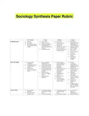 Sociology Synthesis Paper Rubric
