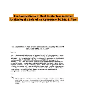 Tax Implications of Real Estate Transactions: Analyzing the Sale of an Apartment by Ms. T. Terri