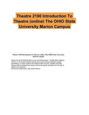 Theatre 2100 Introduction To Theatre (online) The OHIO State University Marion Campus