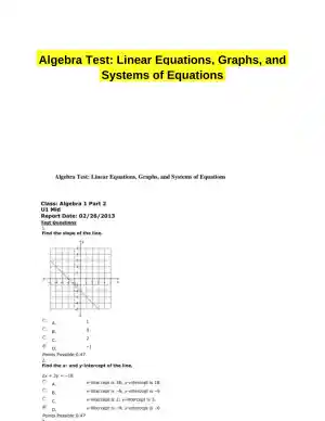 Algebra Test: Linear Equations, Graphs, and Systems of Equations
