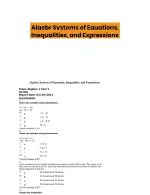 Algebr Systems of Equations, Inequalities, and Expressions