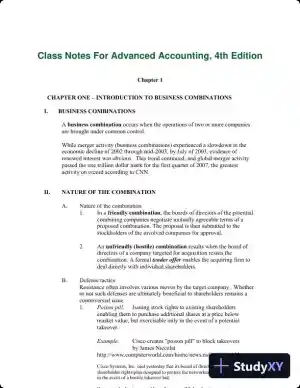 Class Notes For Advanced Accounting, 4th Edition