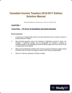 Canadian Income Taxation 2016/2017 Edition Solution Manual
