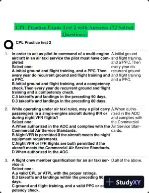 CPL Practice Exam Test 2 with Answers (72 Solved Questions)