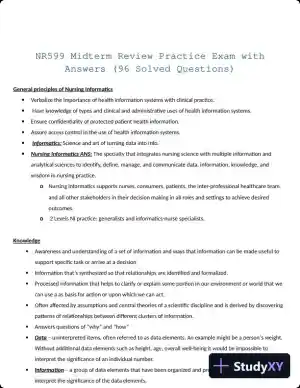 NR599 Midterm Review Practice Exam with Answers (96 Solved Questions)