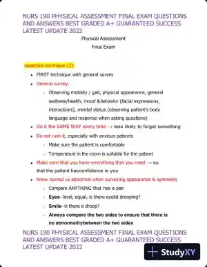 2022 NURS190 Physical Assessment Final Exam (32 Solved Assessments)