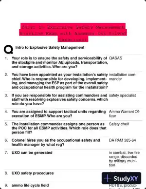 Intro to Explosive Safety Management Practice Exam with Answers (63 Solved Questions)