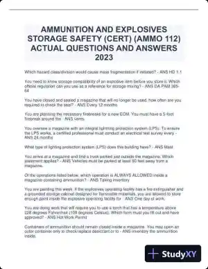 2023 Ammunition and Explosives Storage Safety (CERT) (AMMO 112) Actual Questions and Answers with Answers (25 Solved Questions)