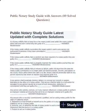 Public Notary Study Guide with Answers (89 Solved Questions)