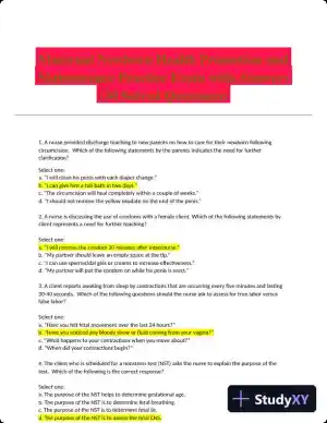 Maternal Newborn Health Promotion and Maintenance Practice Exam with Answers (30 Solved Questions)