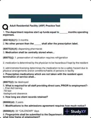 Adult Residential Facility (ARF) Practice Test with Answers (117 Solved Questions)