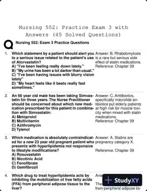 Nursing 552: Practice Exam 3 with Answers (45 Solved Questions)