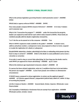2023 OMVIC Final Exam with Answers (111 Solved Questions)