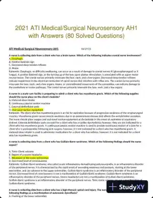 2021 ATI Medical/Surgical Neurosensory AH1 with Answers (80 Solved Questions)