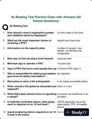 NJ Boating Test Practice Exam with Answers (60 Solved Questions)